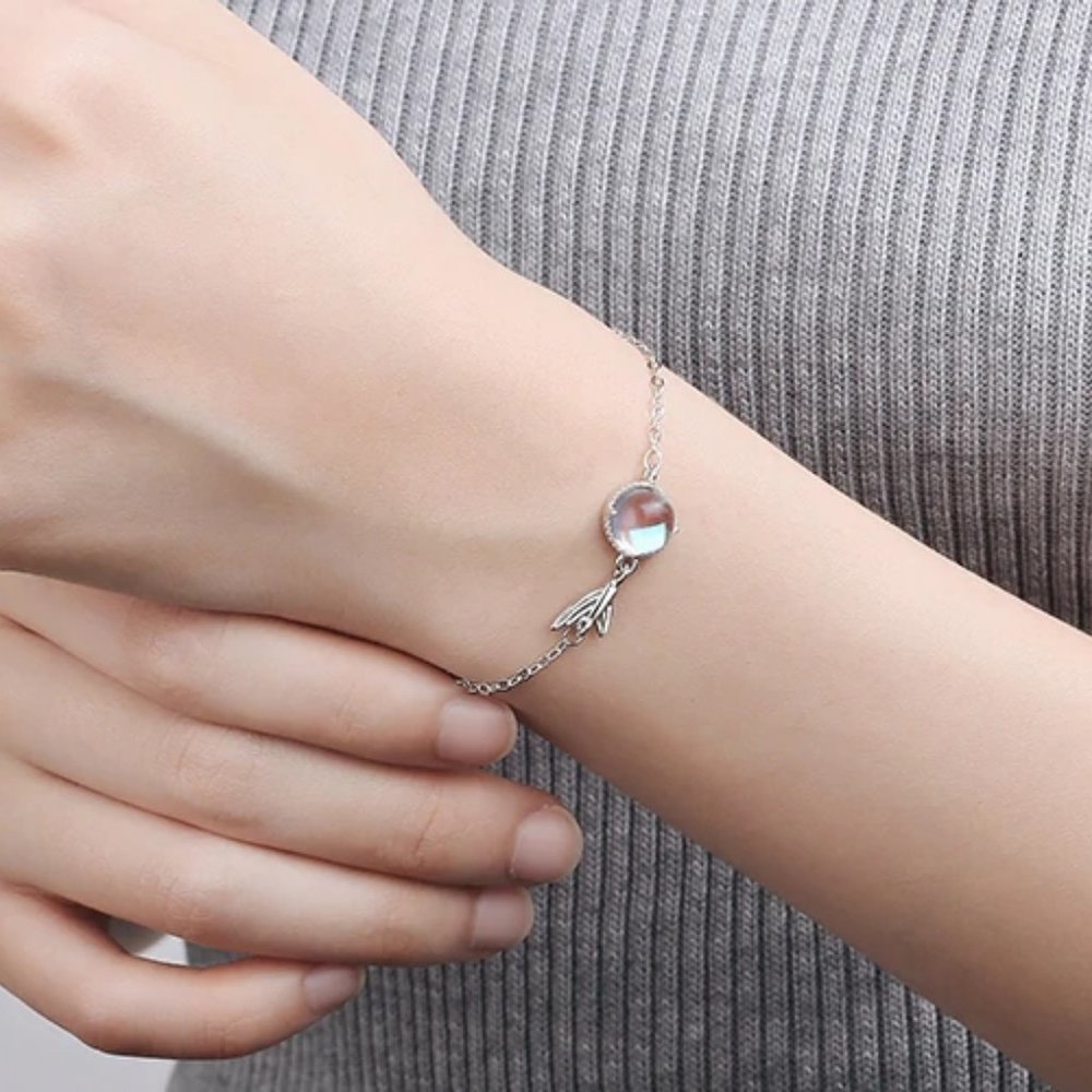 NEW 925 Sterling Silver Moonstone Mermaid Bracelet - Picture 5 of 9